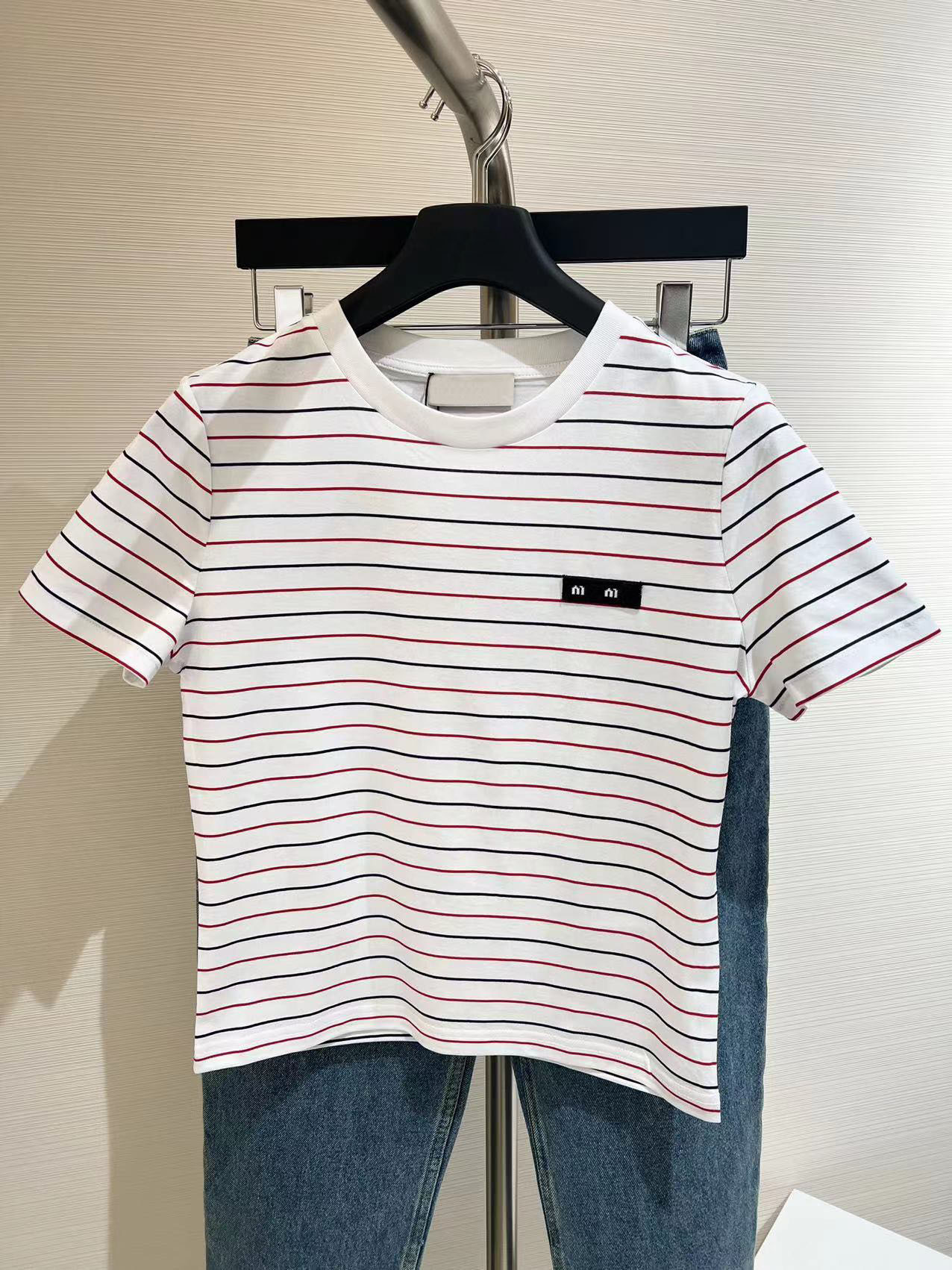 2024 Spring New White Stripes Fashionable And Versatile Slim Fit Long-Sleeved T-Shirt Top