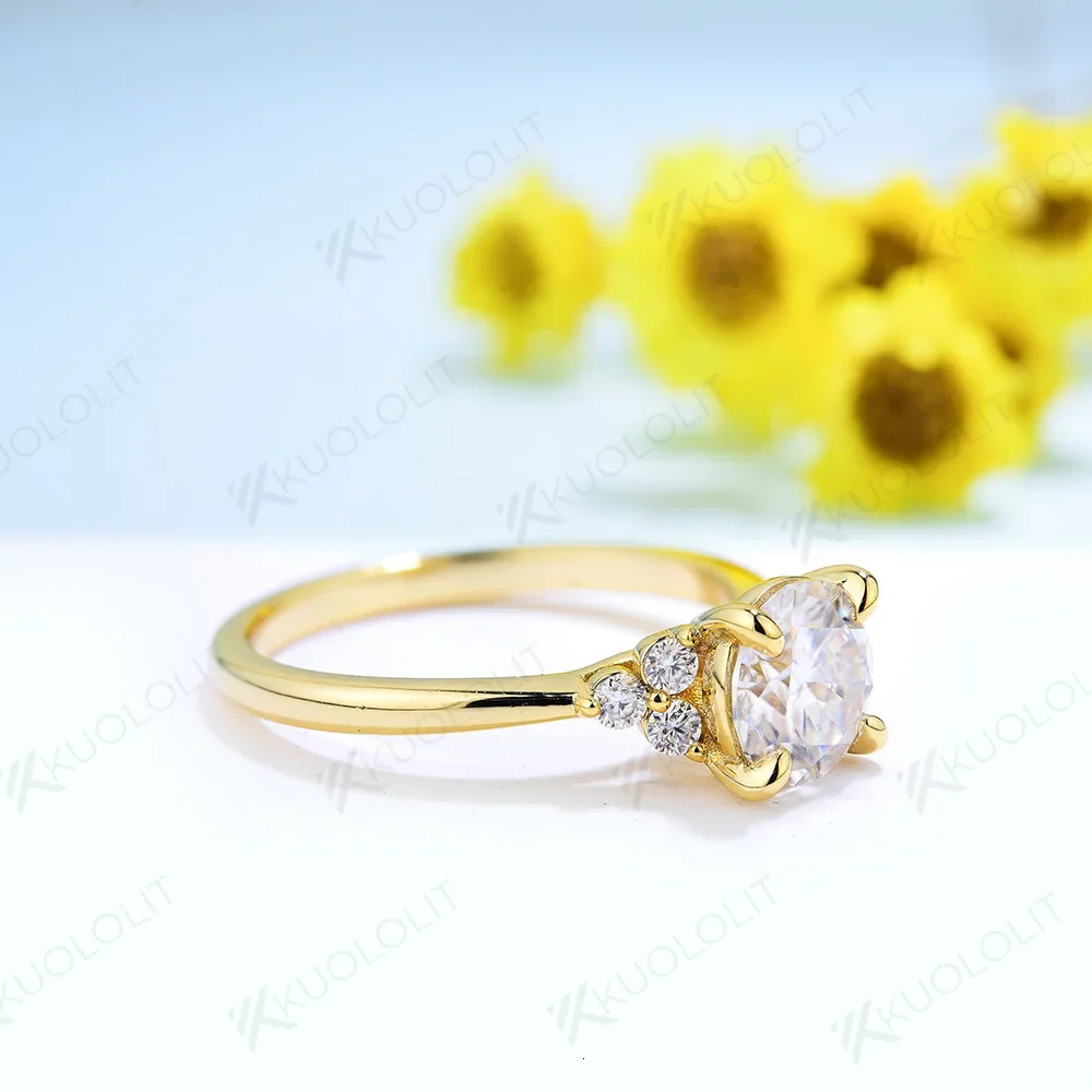 Kuololit 1CT2CT Rings for Women Solid 14K 10K Sliver925 White Gold Anniversary Wedding Engagement Classic Jewelry 240521