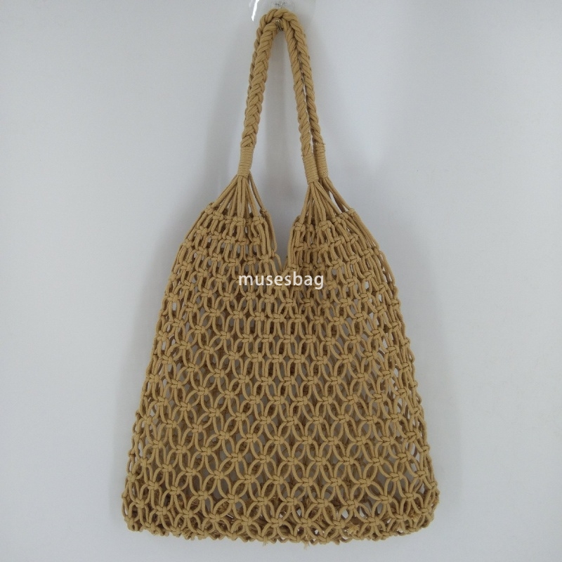 High quality women's designer large capacity one shoulder portable leisure hollowed out travel vacation chic style cotton thread handmade woven b