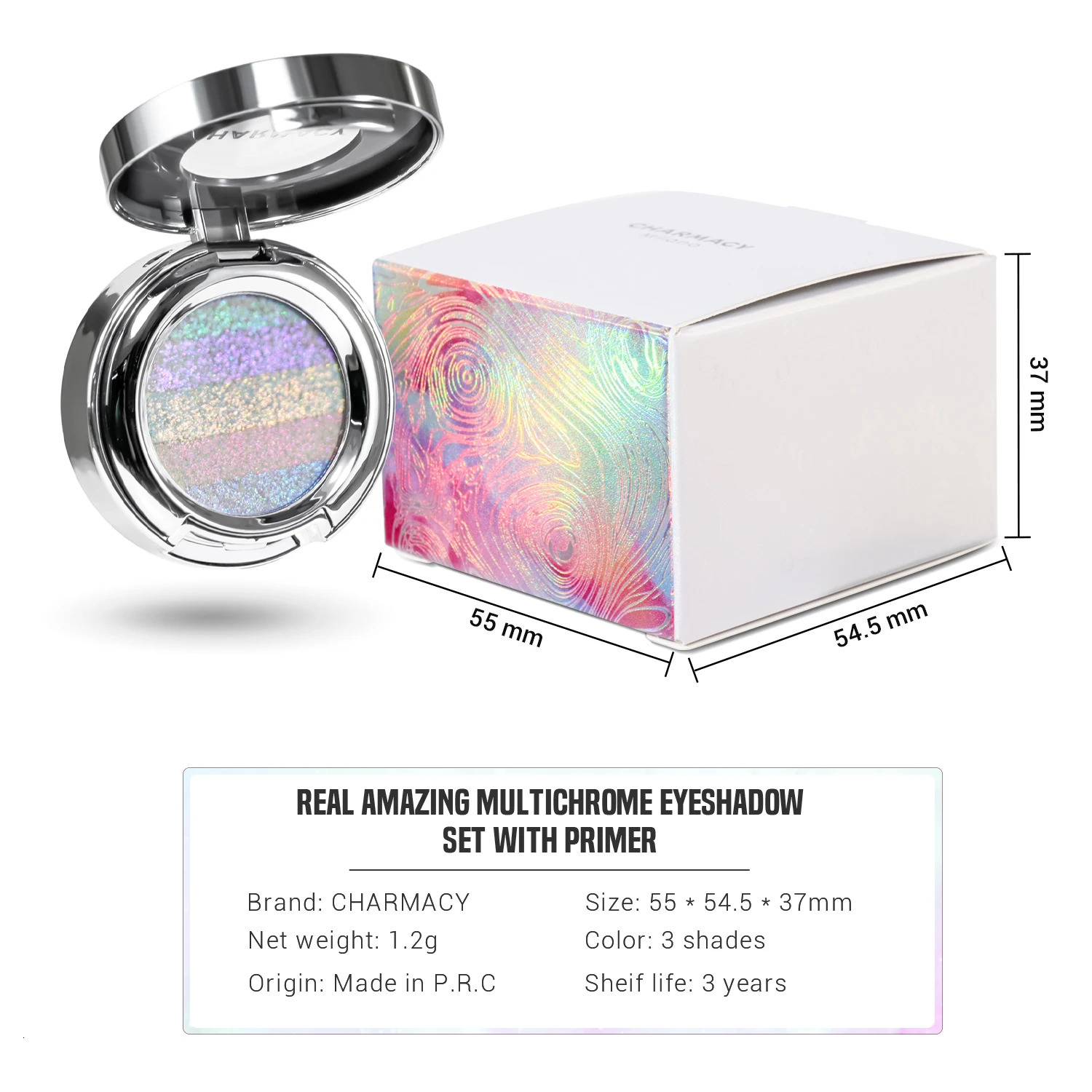 CHARMACY Rainbow Duochrome Highligter 5 Colors Shimmer Multichrome Long-lasting Eye Shadow Cosmetic Makeup for Women 240620