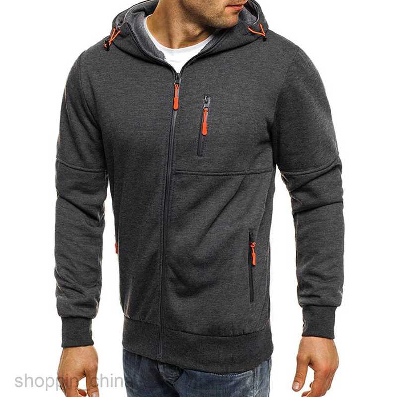 Men's Hoodies Sweatshirts Men's Spring and Autumn Sports Leisure Fitness Loose Zipper Solid Color Sweater Men's