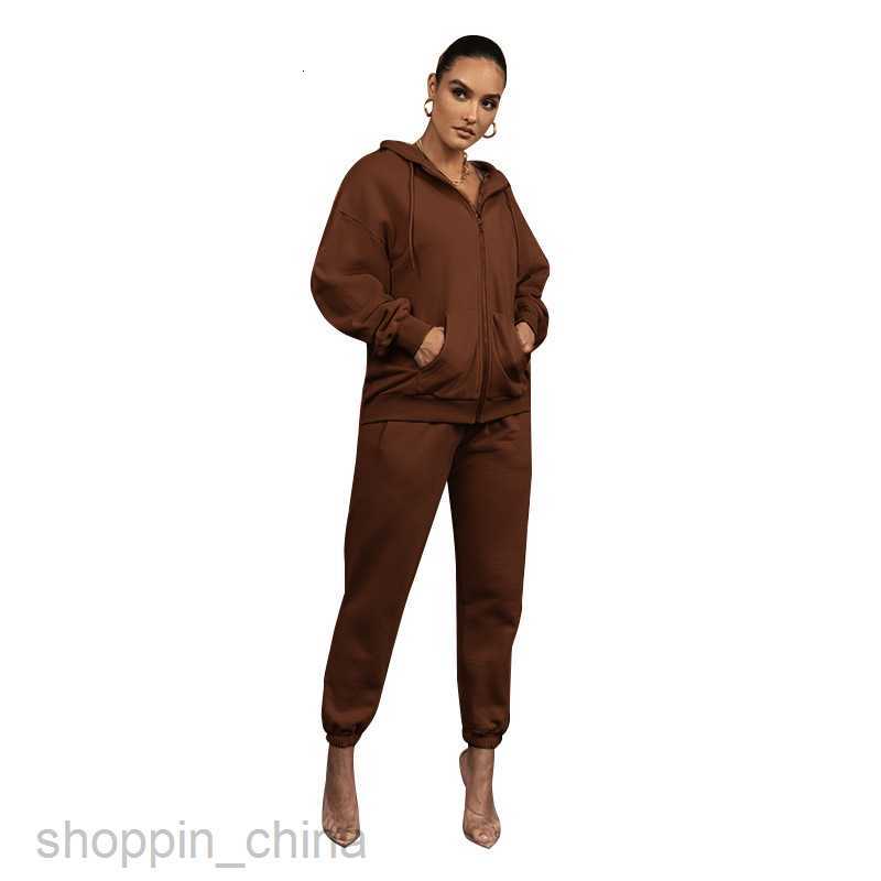 Women's Tracksuits Fashion solid color sports jogging suit autumn winter solid color cardigan hooded pants women urban leisure Plush Long Sleeve 
