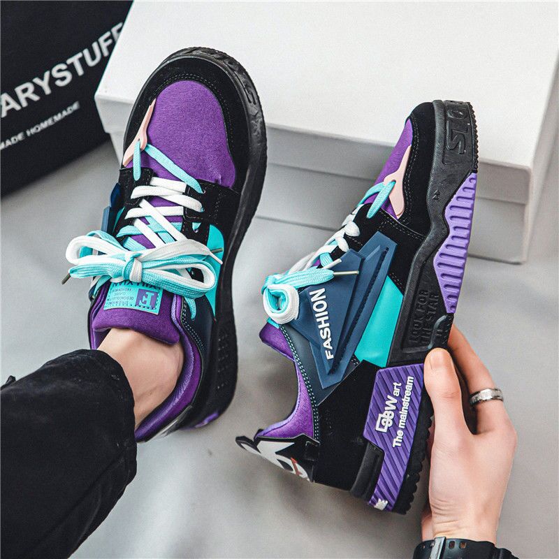 Men Casual Shoes New Breathable Shoes Korean Version Trendy Versatile Thick Sole Shoes Casual Style Shoes Trendy Shoes Purple Free shipping
