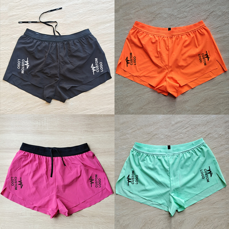 2 logos inner pocket Man Marathon Custom Singlet Running Shorts Track Field Match Eilte Seamless Trunk Custom logo