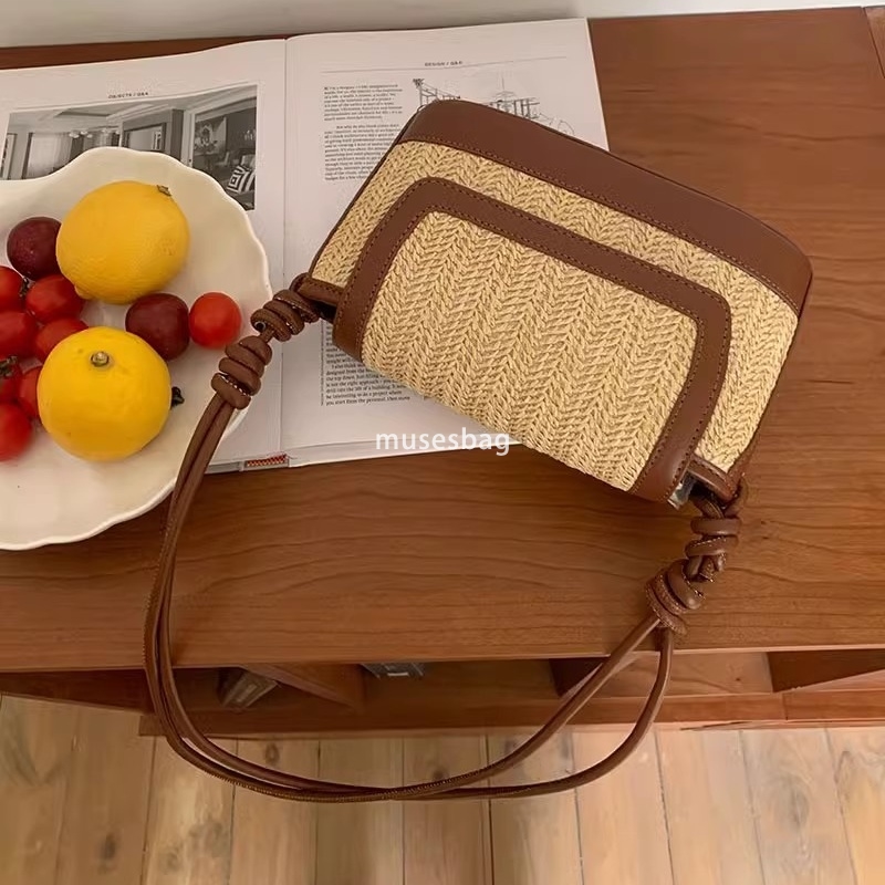 Fashionable women's designer retro multifunctional summer woven straw bag beach vacation beach bag high-end single shoulder diagonal cross small 