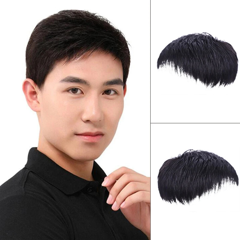 Mens Natural Black Short Wigs Straight Wig Hair Clip-on Toupee Hair Men The Top of The Head Wigs Replacement Wigs 240621