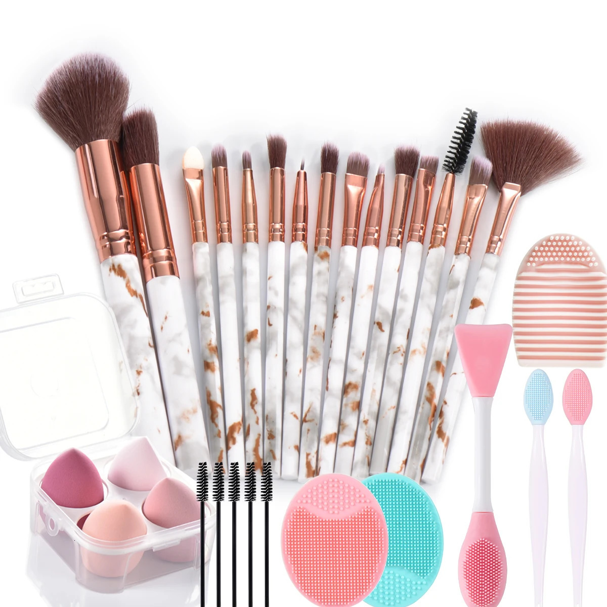 15pcs Marble makeup brushes set with makeup sponges with Face washing brush make up brushes makeup tools 240620