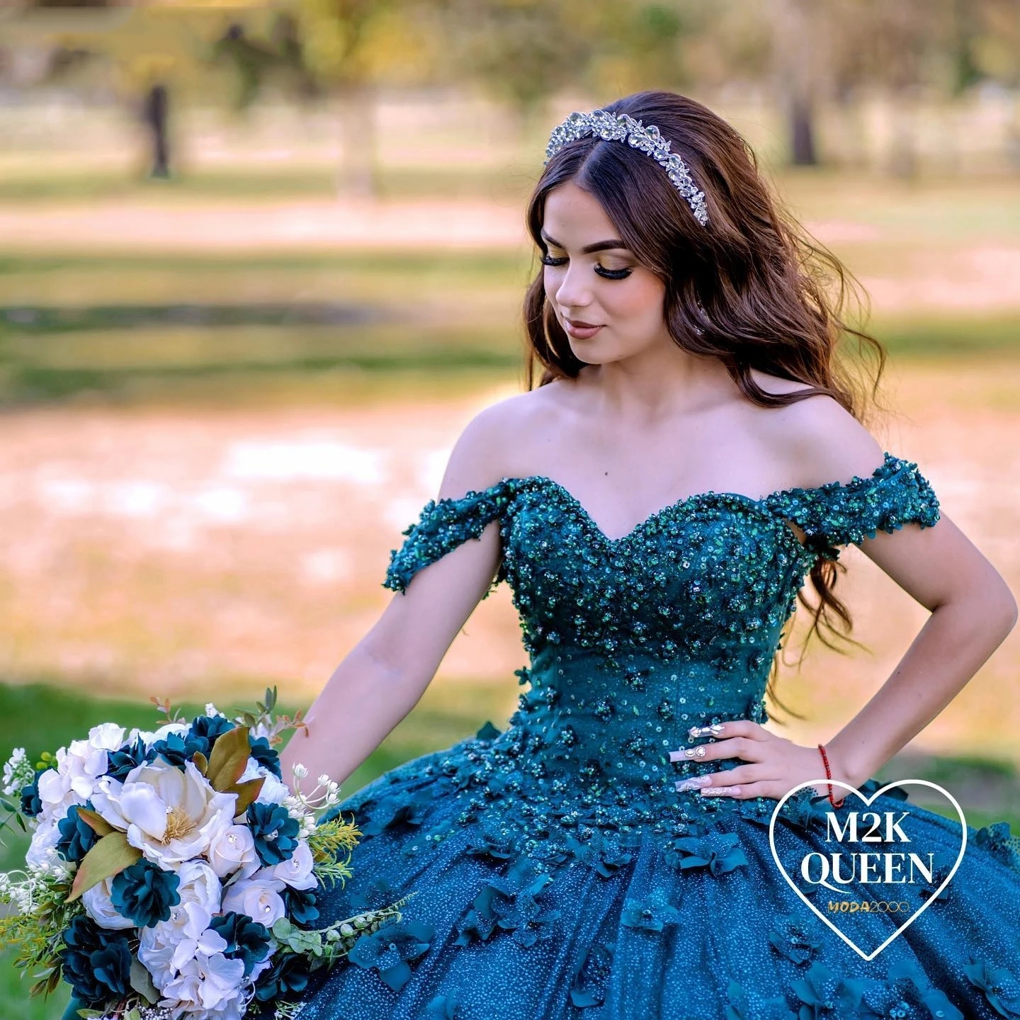 Mexican Dark Green Quinceanera Dress Ball Gown 3D Floral Applique Beading Corset Sweet 16 Vestidos De 15 Anos