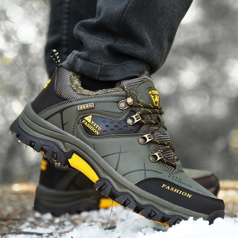 Snow Winter Waterproof Leather Sneakers Super Warm Men Platform Outdoor Male Hiking Boots Work Shoes Plus Size 6868