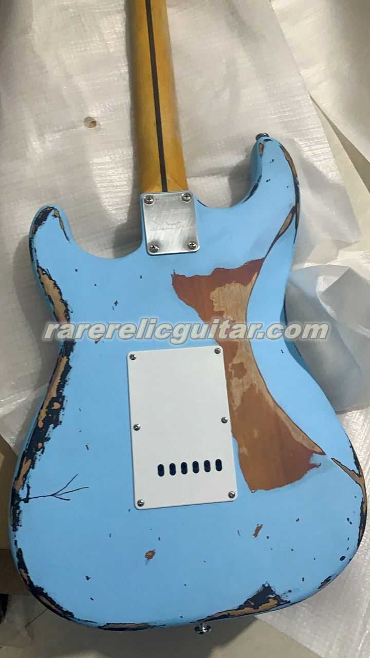 New 1959 Heavy Distressed Light Blue Over Sunburst Electric Guitar - Alder Body, Maple Neck, Aged Hardware, Nitro Lacquer Finish