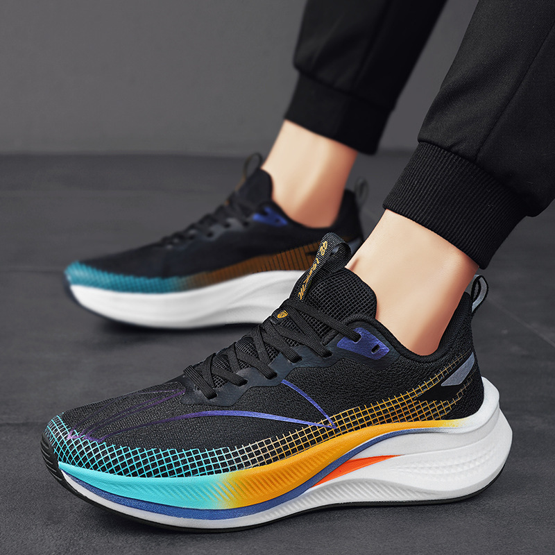 New Men's Shoes Fashion Athletic Shoes Fly Woven Breathable Lace-up Soft-Soled Casual Style Clunky Shoes Yellow Free shipping