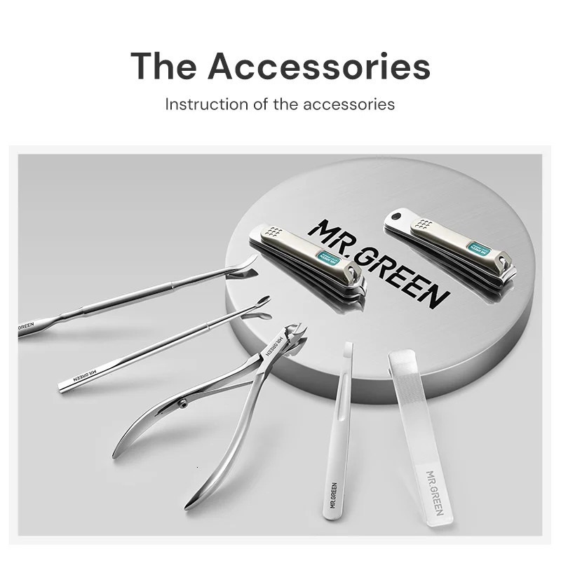 MR.GREEN Manicure Set Pedicure Sets Nail Clippers Tools Stainless Steel Professional Nail Scissors Cutter Travel Case Kit 7in1 i240621