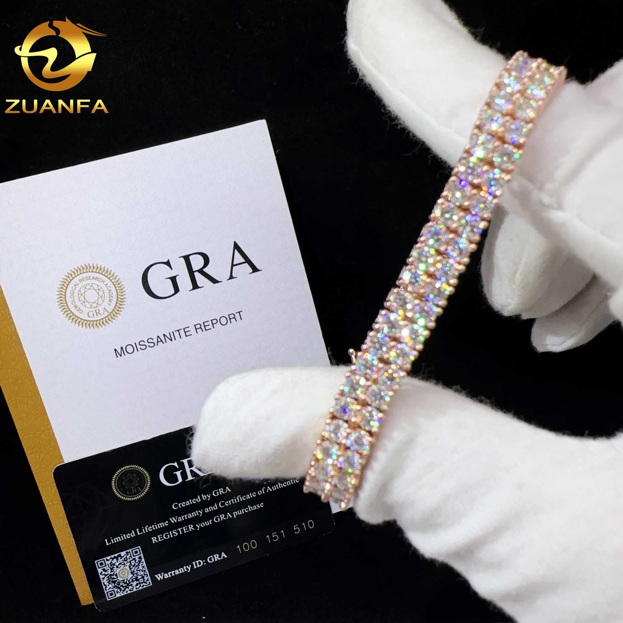 New design two rows real gold plated bracelet sterg sier vvs moissanite hip hop jewelry lab dia tennis chai