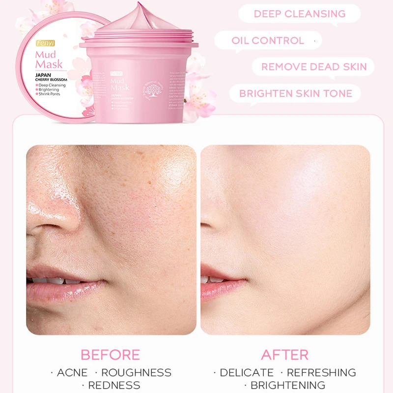 100g Japan Sakura Mud Face Mask Reduce Wrinkle Night Packs Skin Clean Blackhead Pores Smearing Mud Mask Skin Care 240621