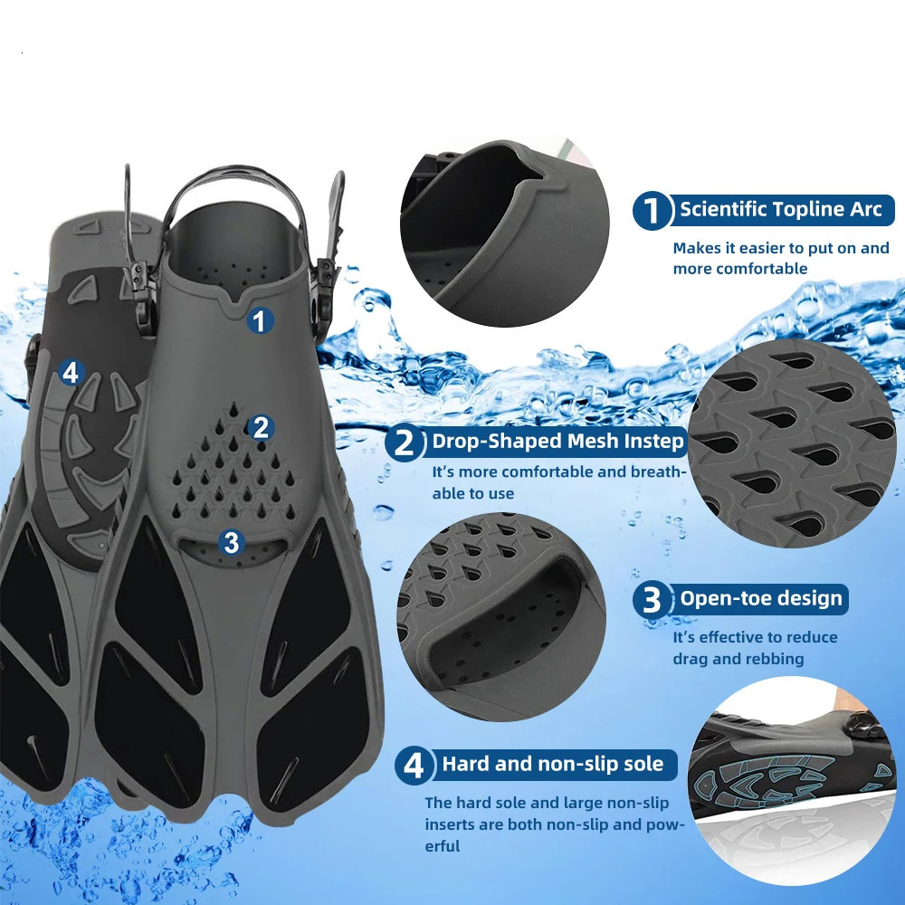 Professional Snorkeling Foot Diving Fins Adjustable Adult Swimming Comfort Fins Flippers Swimming Equipment Water Sports 240621