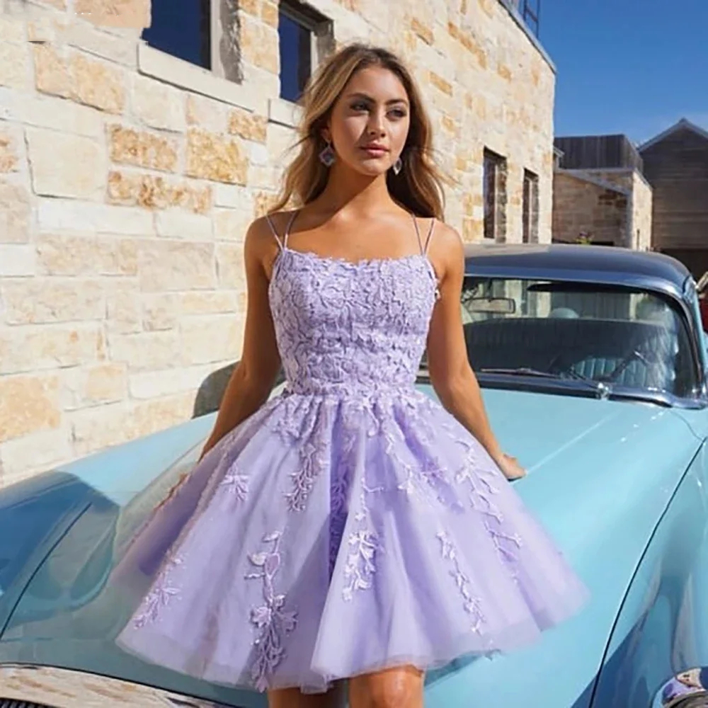 Lace Mini Short Homecoming Dresses Sweetheart Lace Applique Beaded Spaghetti Straps Cocktail Formal Occasion Prom Party Graudation Gowns