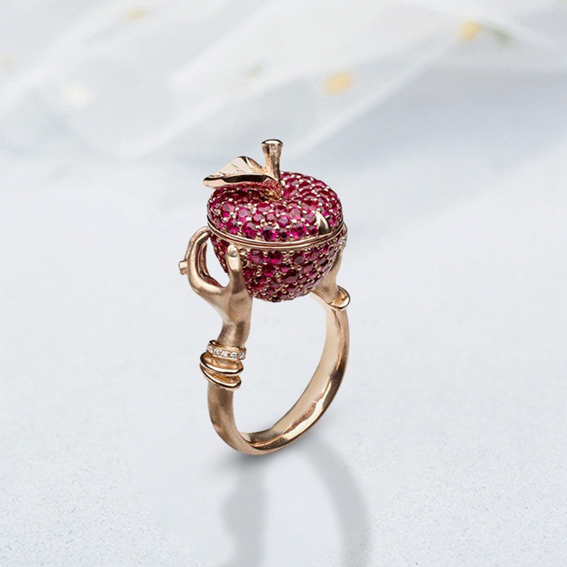 Luxury Crystal Apple Wedding Ring Unisex Punk Hip Hop Secret Compartment Rings for Women Men Anniversary Gift Jewelry