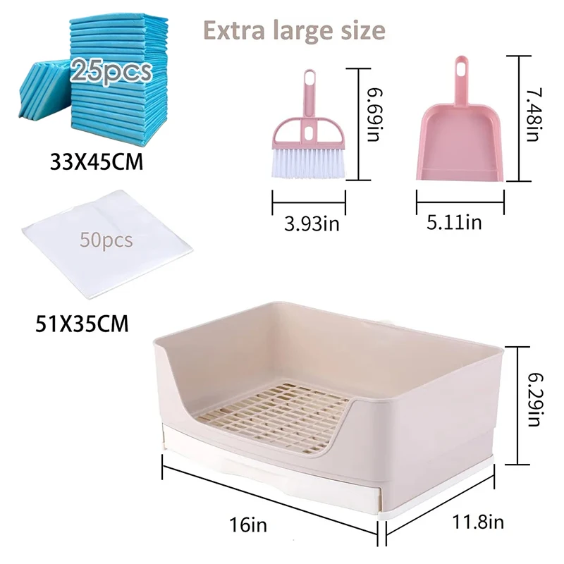 Extra Large Rabbit Litter Box Bunny Toilet with Drawer 50 Pet Toilet Film 25 Toilet Training Pad Cleaning Set Small Pet Box Pan