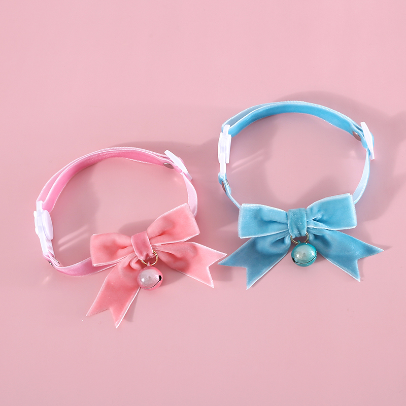 2026 New Cat Necklace Velvet Bow Collar With Bell Puppy Grooming Accessories Adjustable Soft Anti-Choking Pets Outdoor Walking Supplies Free Shipping