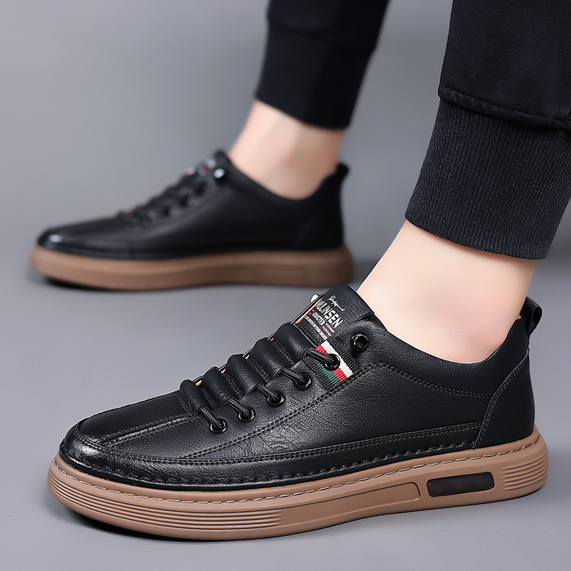 New Shoes for Men Fashion Genuine Leather Casual Flats Skateboard Shoes Street Cool Cow Leather Sneakers