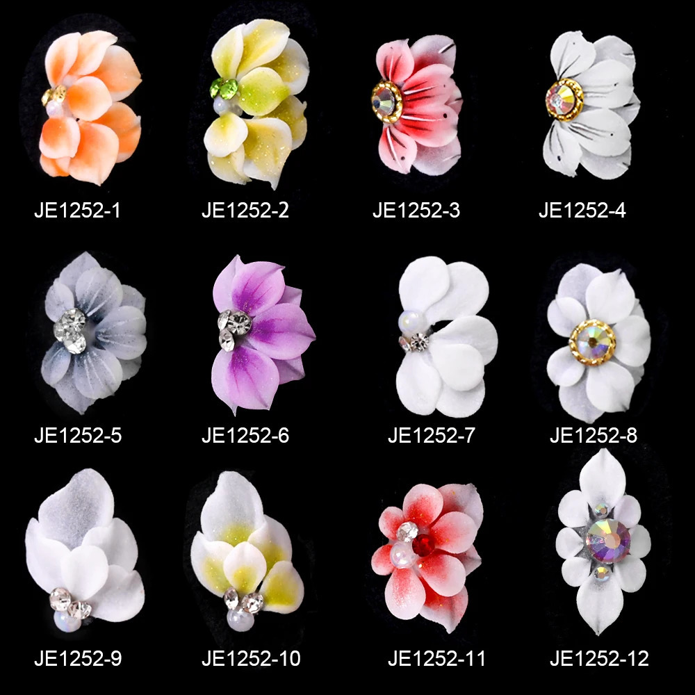 10pcs Charm Side Flower 3D Acrylic Carved Flower Nail Art Decoration Parts Fashion Pearl Rhinestone Floret Handmade Accessories* 240621