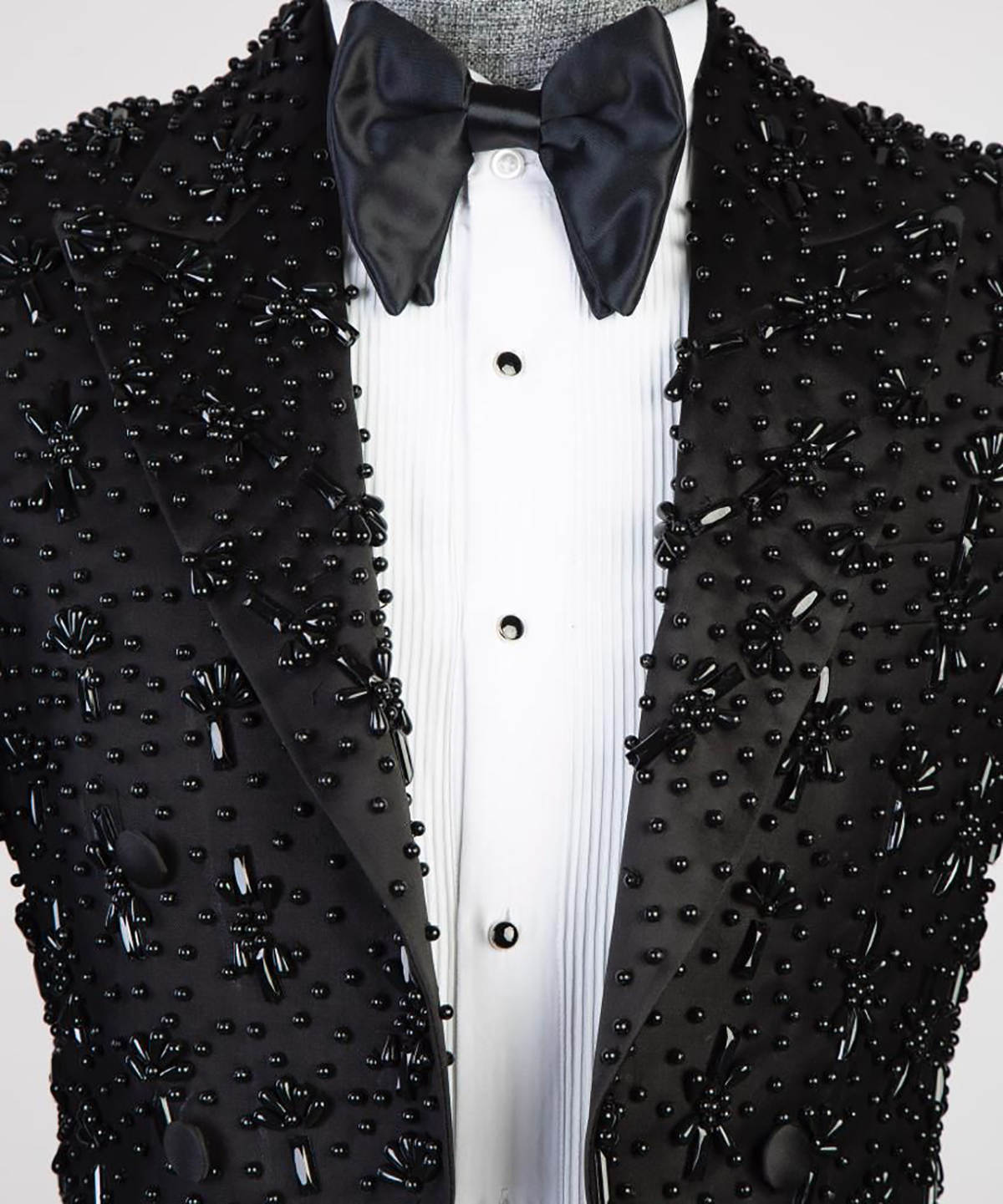 Black Men's Long Jacket Blazer Irregular Hem Beads Groom Wedding Tuxedo Formal Tailored Party Birthday Wear