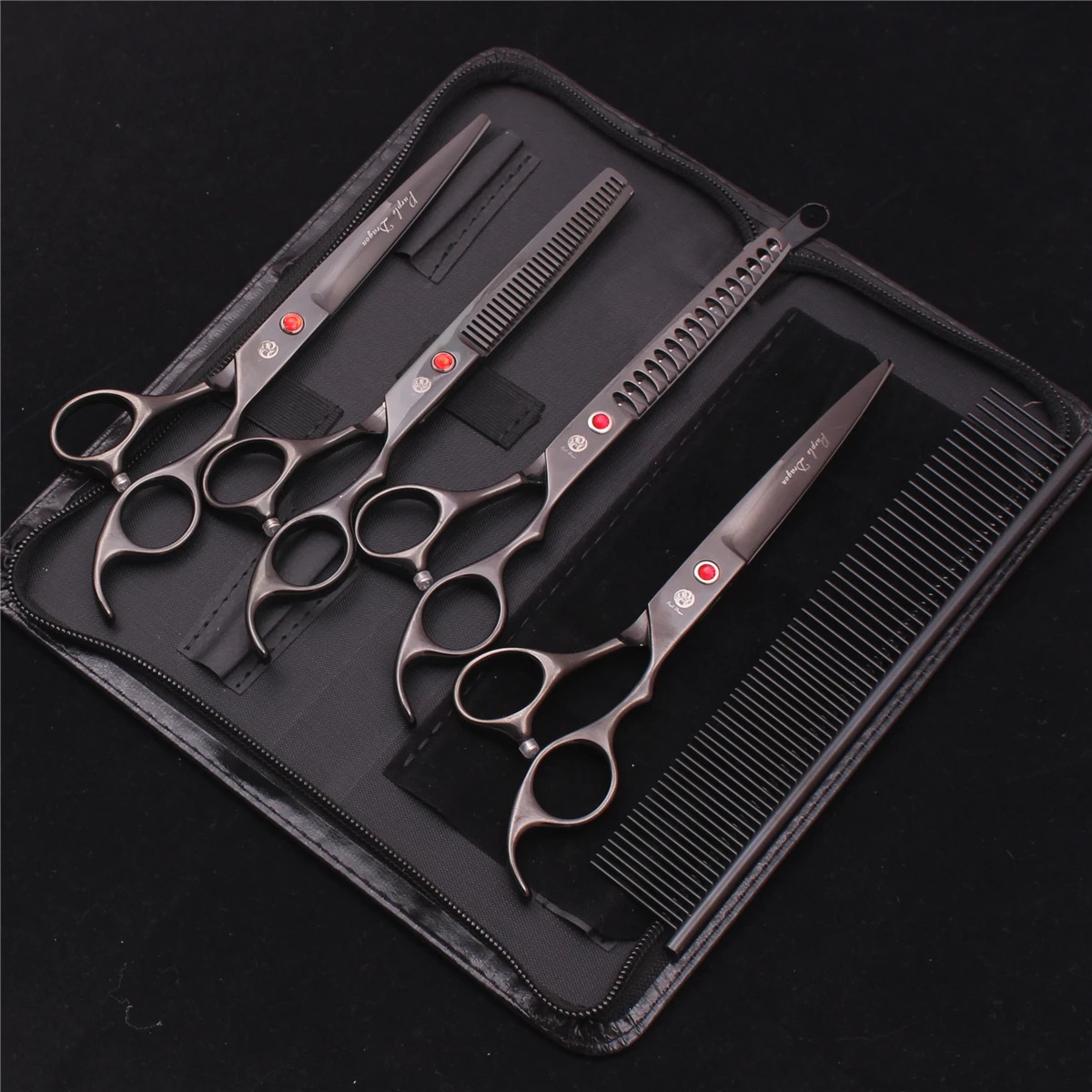 Purple Dragon Pet Scissors 7 Stainless Dog Groomming Scissors Kit Straight Shears Thinning Shears Chunker Curved Shears Z3003 i240621
