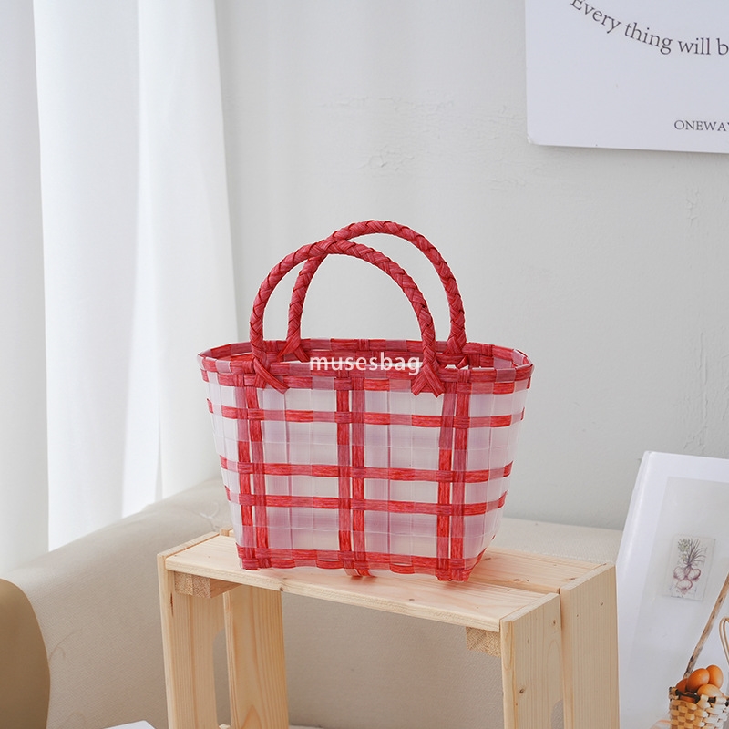 Korean women's high-quality high-end practical cute handbag birthday gift packaging bag large capacity woven vegetable basket bag niche woven bas