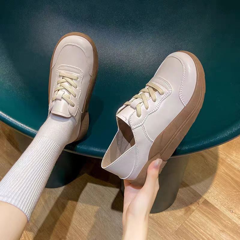 2024 Spring New Korean Edition Little White Instagram Student Heightening Casual Women's Thick Sole Bean Shoes