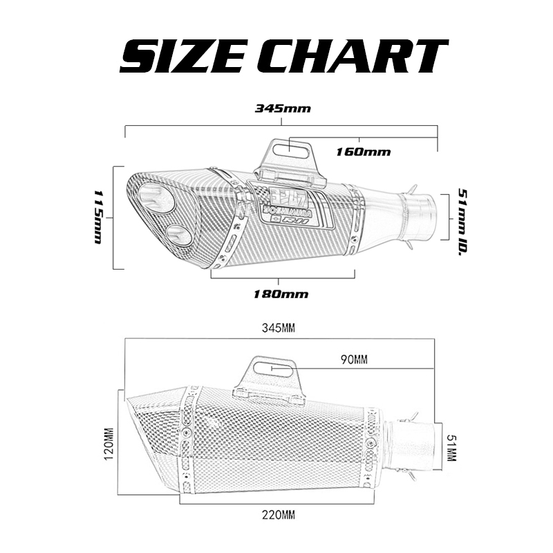 51mm Inlet Universal Motorcycle Exhaust Muffler DB Killer MT07 R3 Z900 CBR500R GSXR750 RC390 ER6N CBR250R CM500 CB400 S1000RR