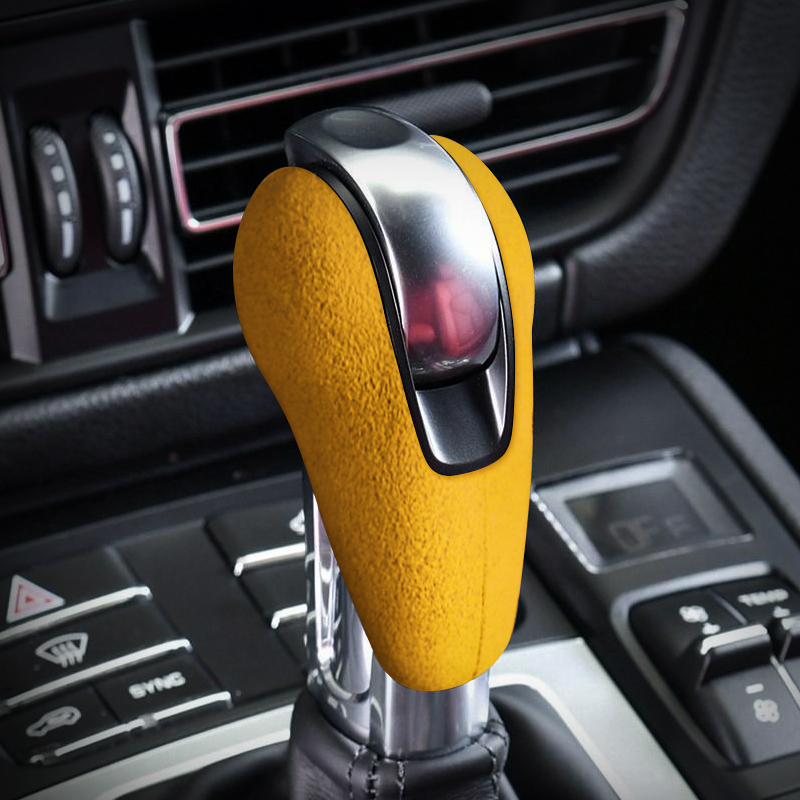 Gear Shift Knob Trim Cover For Porsche Macan 95B Panamera 970 718 911 Boxster Cayman Top Suede Wrap Interior Sticker Accessories