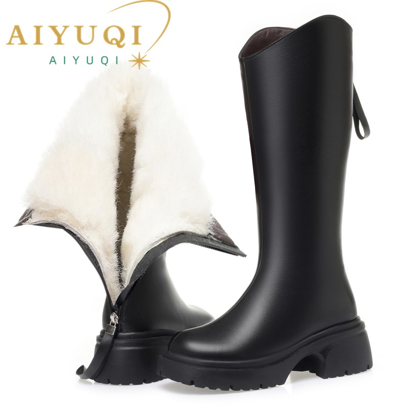 AIYUQI Female Knight Boots Genuine Leather 2024 Winter Natural Wool Warm Western Cowboy Boots Women Large Size Women High Boots