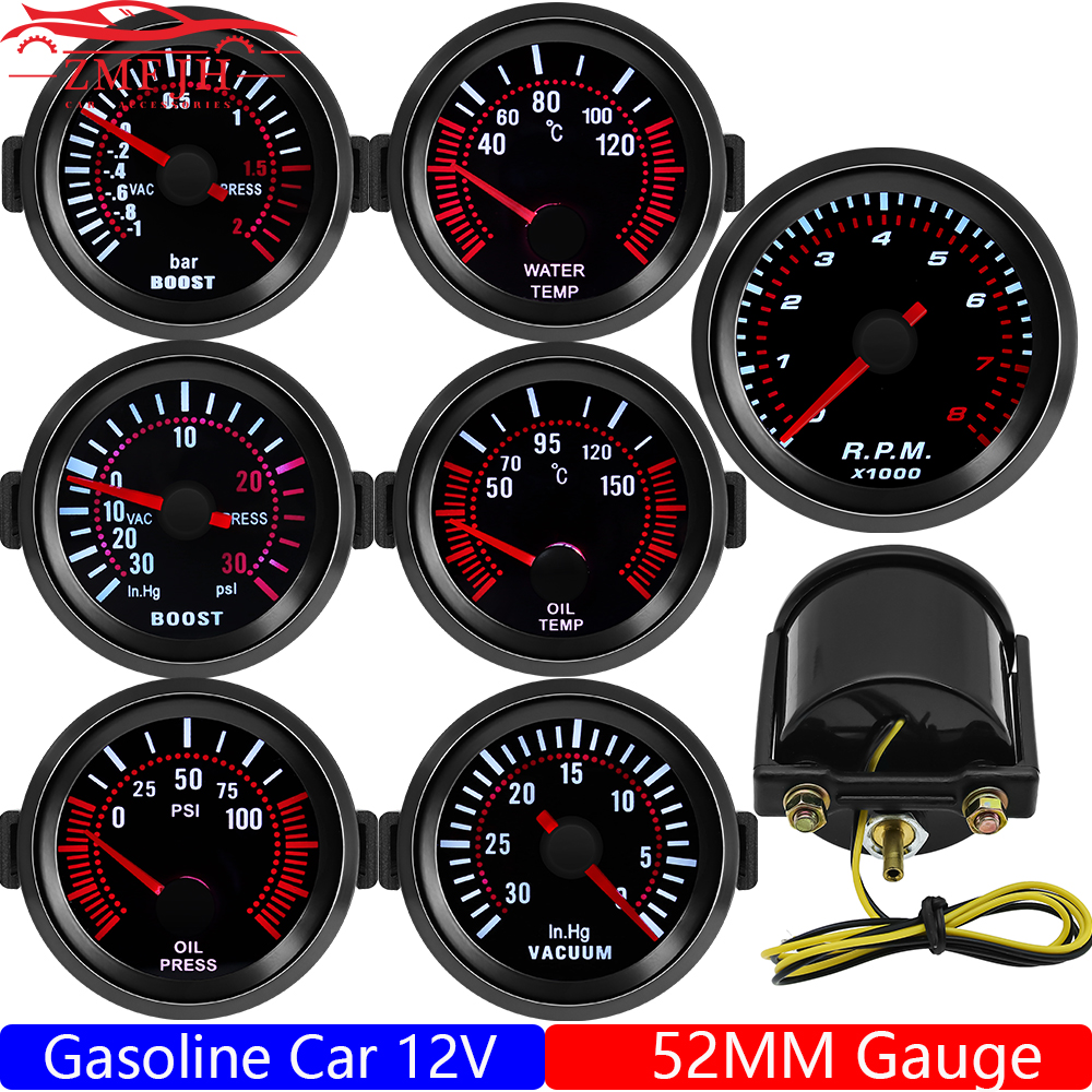 Universal Gasoline Car 2 52MM Tachometer/Water Temperature/Oil Temp Meter/Boost Meter PSI Bar/Oil Pressure Gauge Voltmeter 12V