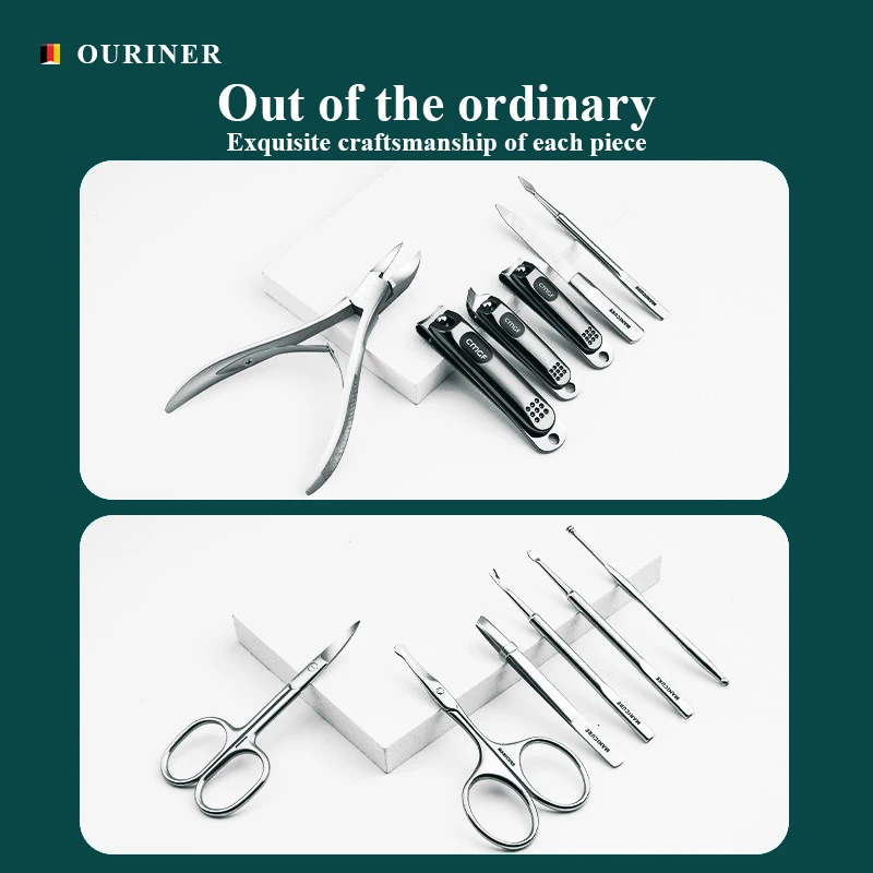 Manicure Set With Morandi Grey Top-Grade Full Grain Cow Leather Packaging Nail Clipper Kits Perfect Gift Friends Family i240621