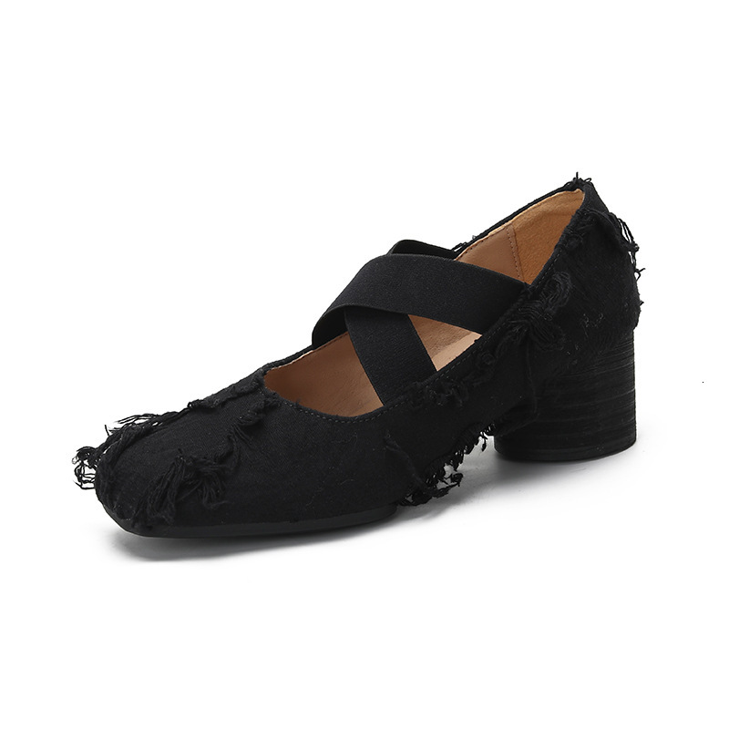 Chinese Artistic Square Toe Middle Heel Shallow Mouth French Style Women S Cross Strap Mary Jane Single Shoe Ddmysheep Ddmysheep ddmythur