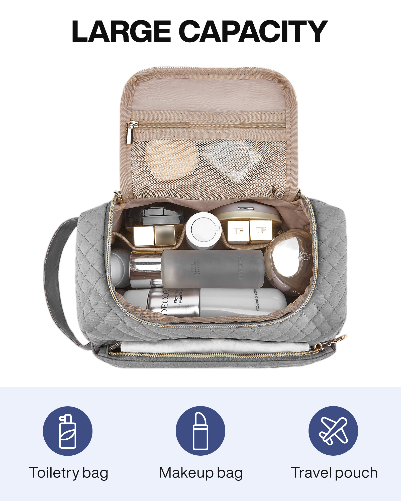 Toiletry Bag for Women BAGSMART Waterproof Kit for Travel Lightweight Large Capacity Cosmetic Bag Fit Full Sized Toiletries