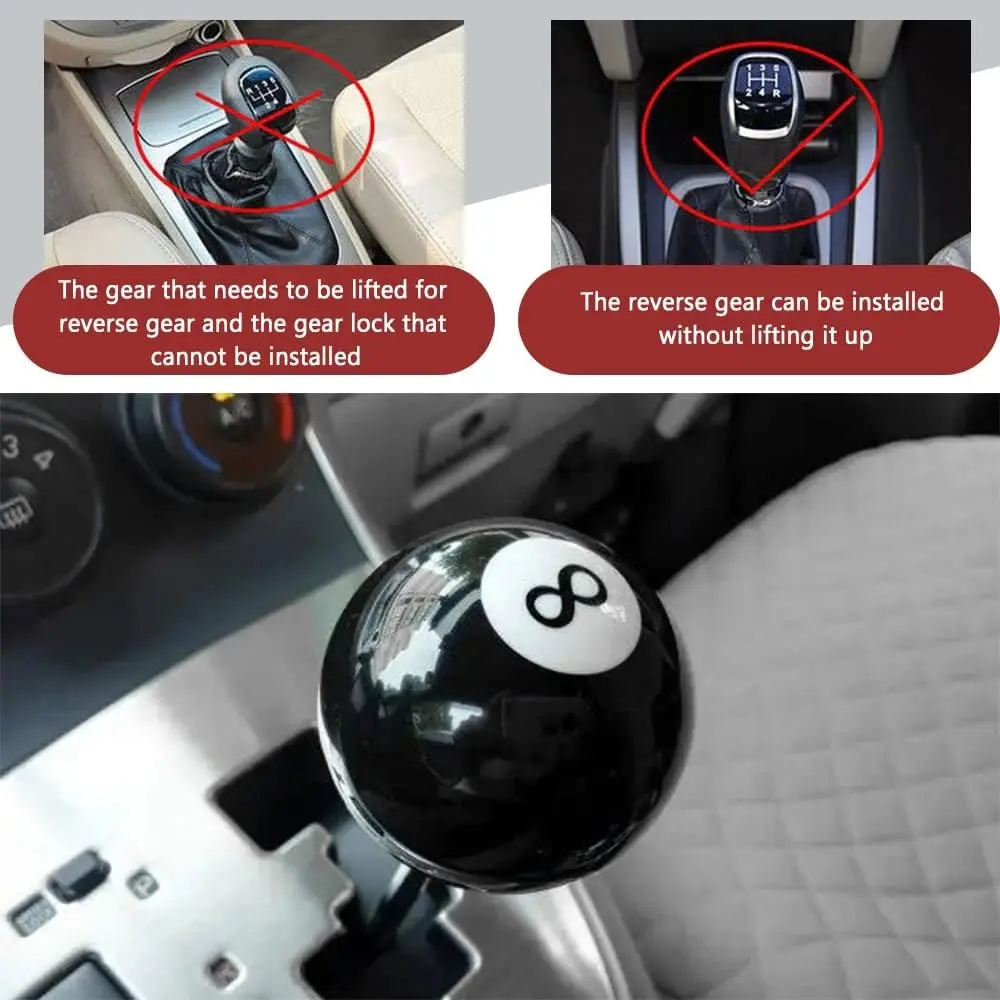 new Universal Round Shifter Knob Black 8 Ball Racing Acrylic Speed Gear Shifter with 3 Adapters Fit for 2025 Manual Vehicles