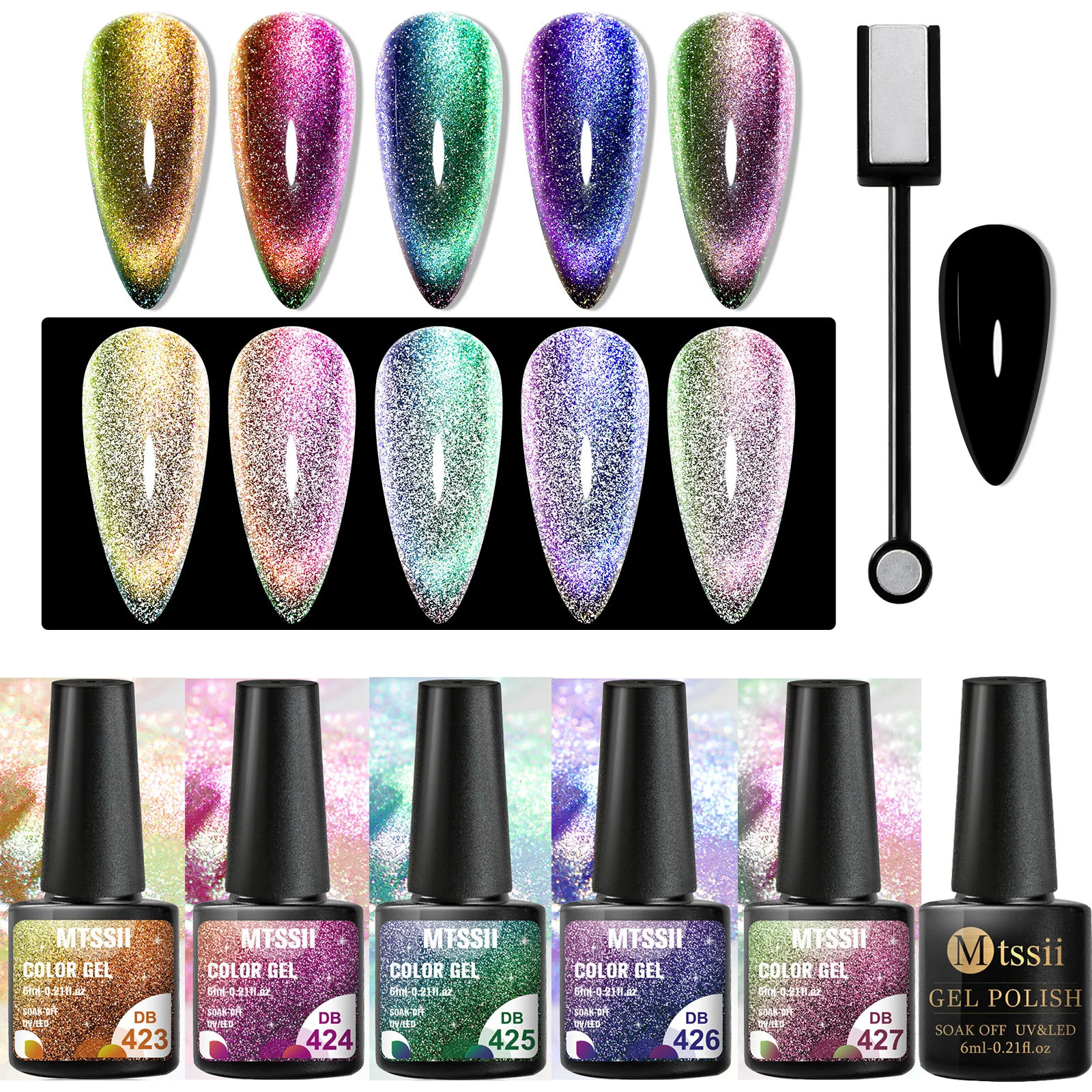 71012PCSSET Cat Magnetic Gel Nail Polish Set 9D Reflective Glitter Gel Semi Permanent UV Gel Soak Off Sparkling Nail Art Kits i240621
