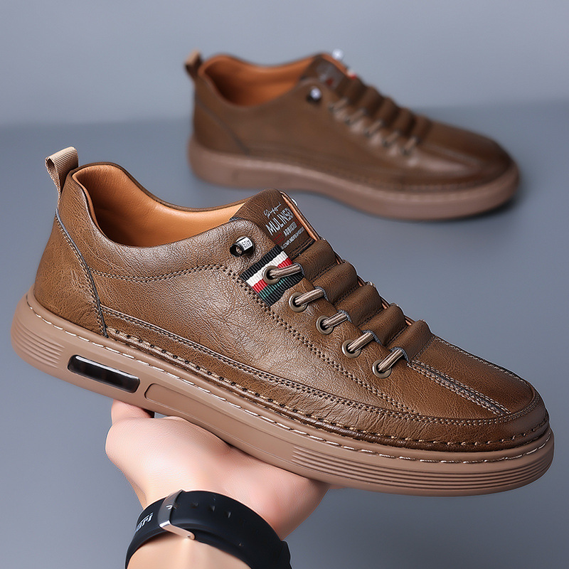 New Shoes for Men Fashion Genuine Leather Casual Flats Skateboard Shoes Street Cool Cow Leather Sneakers