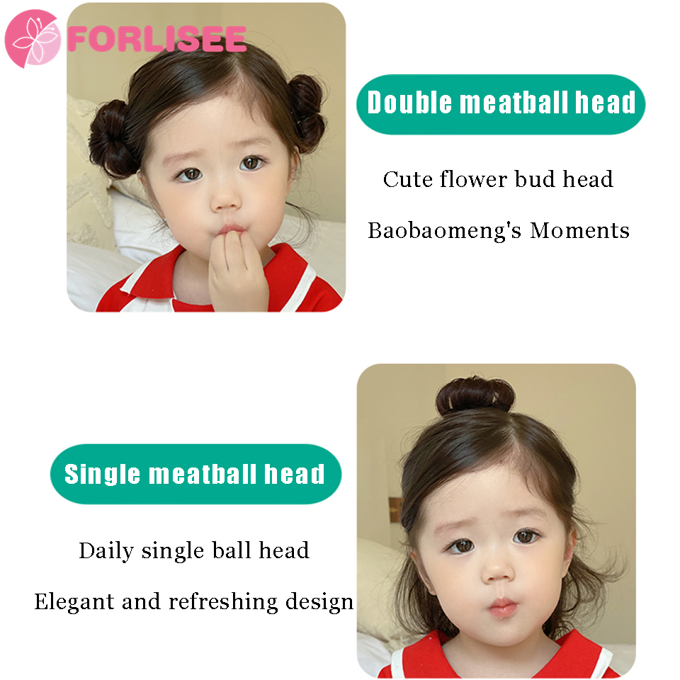 FORLISEE Ancient Style Children's Hair Accessories Ball Head Wig Bag Wig Ring Bun Flower Hairpin Straight Hair Bag