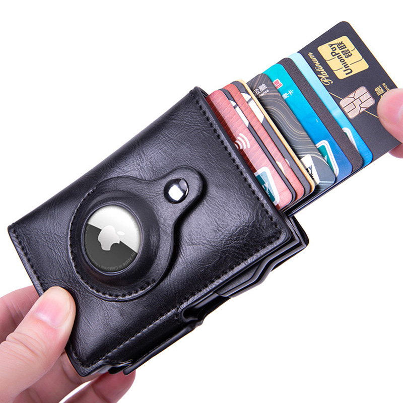 YKOSM Airtag Card Bag Double Aluminum Box Men RFID Blocking ID Credit Card Holder Luxury PU Leather Purse With Airtags Case