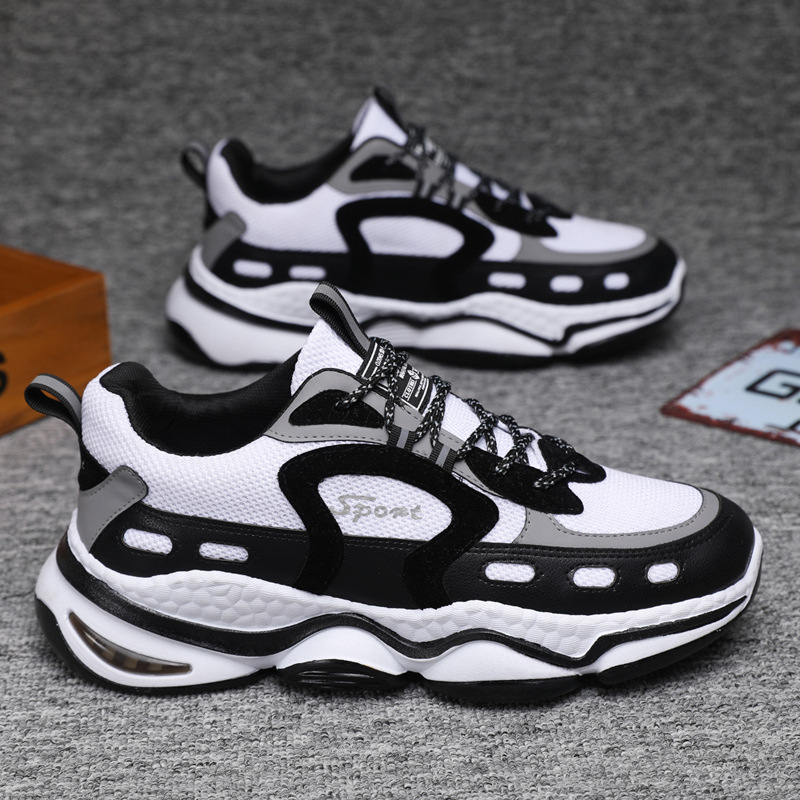 Men Clunky Round Toe Basketball Shoes Fashion Breathable Comfortable New Sneakers Black