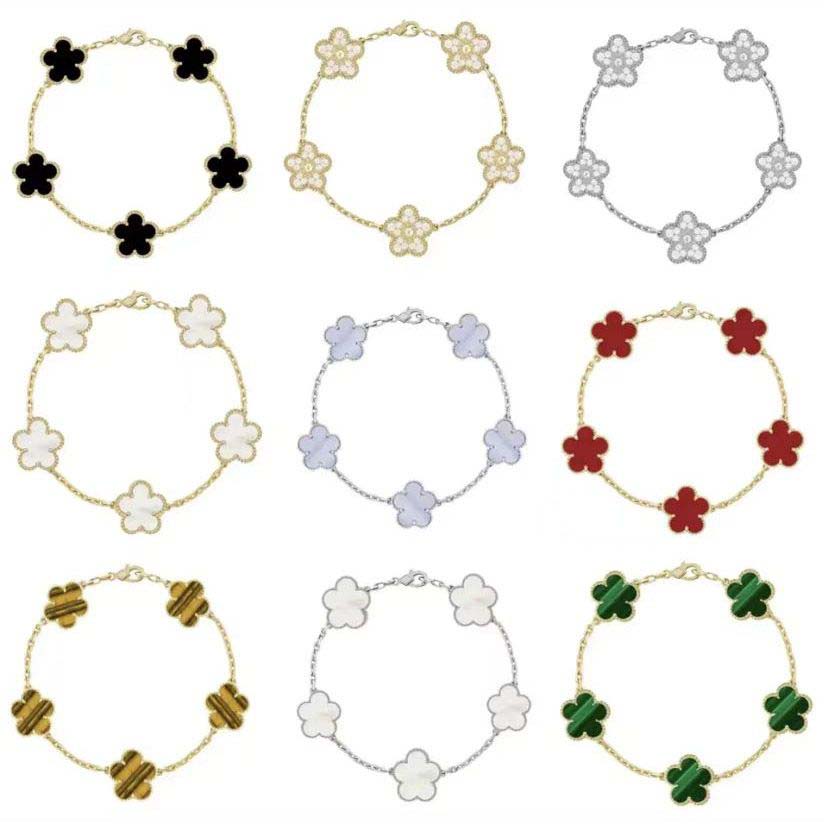 Clover bangle bracelet for women luxury designer jewelry four leaf bracelets 18K gold silver plate agate diamond fashion charm chain wedding gift party jewlry box