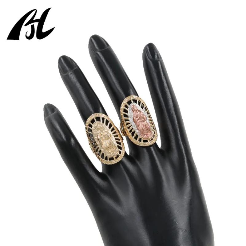 2023 The latest design of religious jewelry ring Oro Laminado Gold Plated 14k Virgin of Guadalupe Tricolor