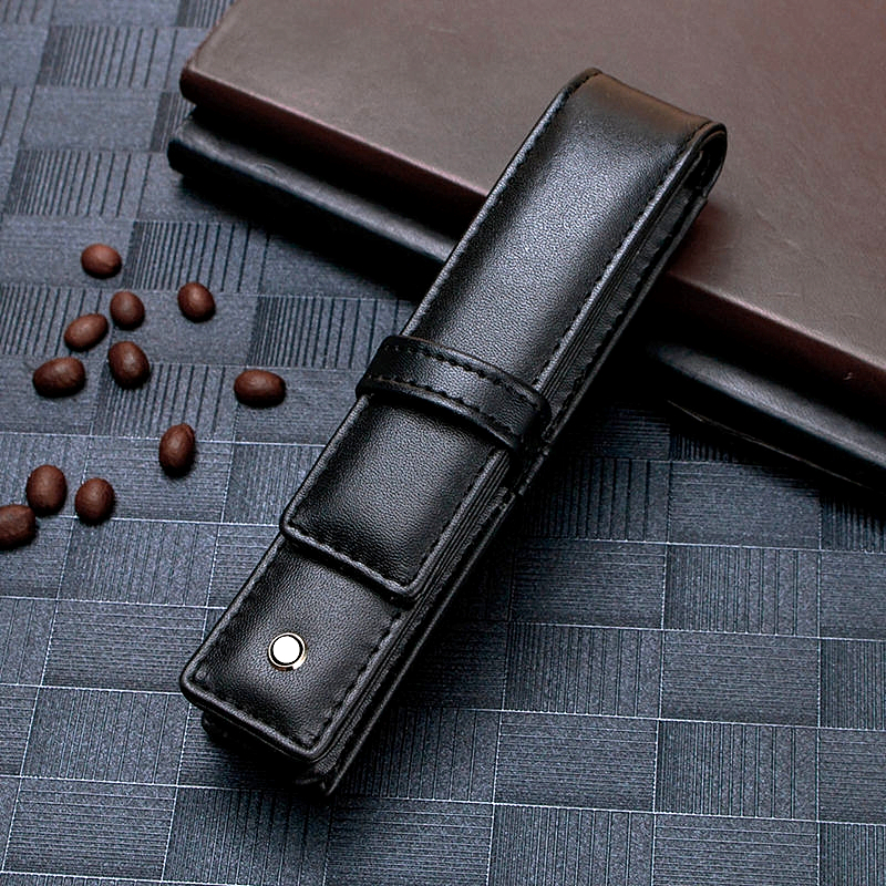 Luxury MB Black Leather Pen Case Single & Double Pens Holder High Quality Office School Stationery Supplies Pencil Bag As Gift