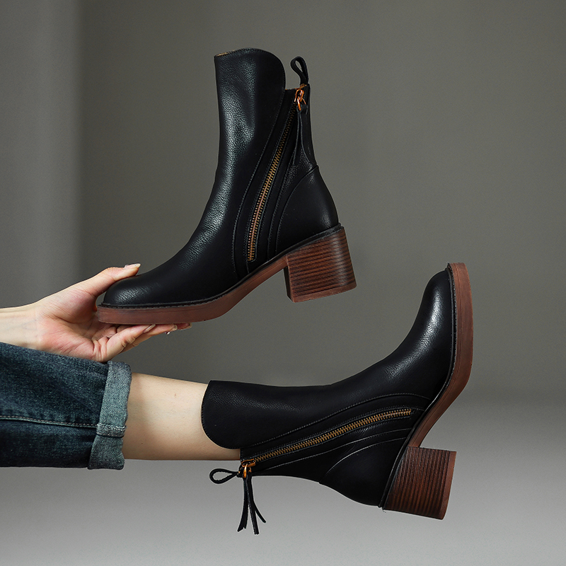 Winter 2026 Shoes Autumn Leather Short for Women Round Toe Chunky Zipper Ankle Boots Female Platform Heel Platm dh1102627460