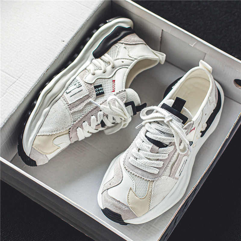 Men's Running Shoes New Mesh Breathable Clunky Shoes Fashionable Comfortable Casual Style Sports Thick Sole Trendy Green Free shipping