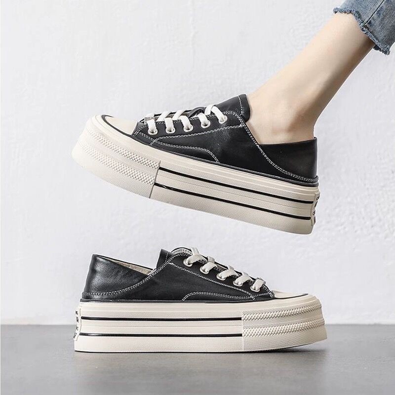 Genuine Leather Platform Shoes Womens Heightening Slim Casual Shoe Comfortable Breathable Spring Autumn High Quality Sneakers