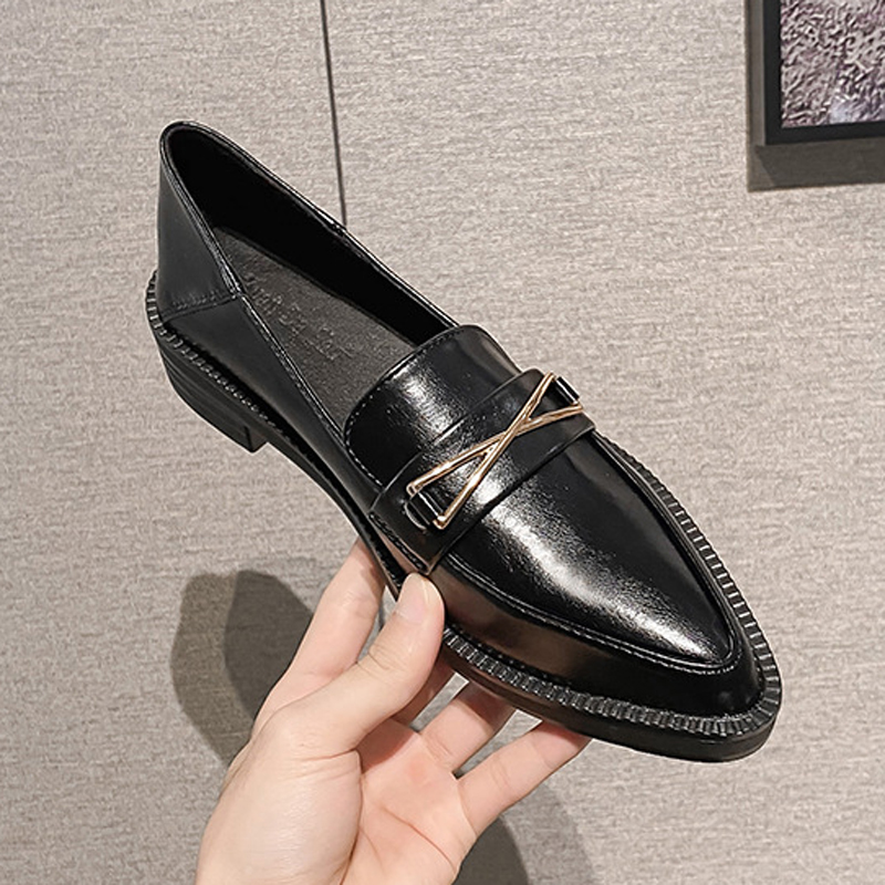 Shoes Woman 478b5 Small Leather Flats Pointy Toe Oxford Ladies 2-Way Footwear Chain Loafers Femme Big Size 42/43 Sneakers Women