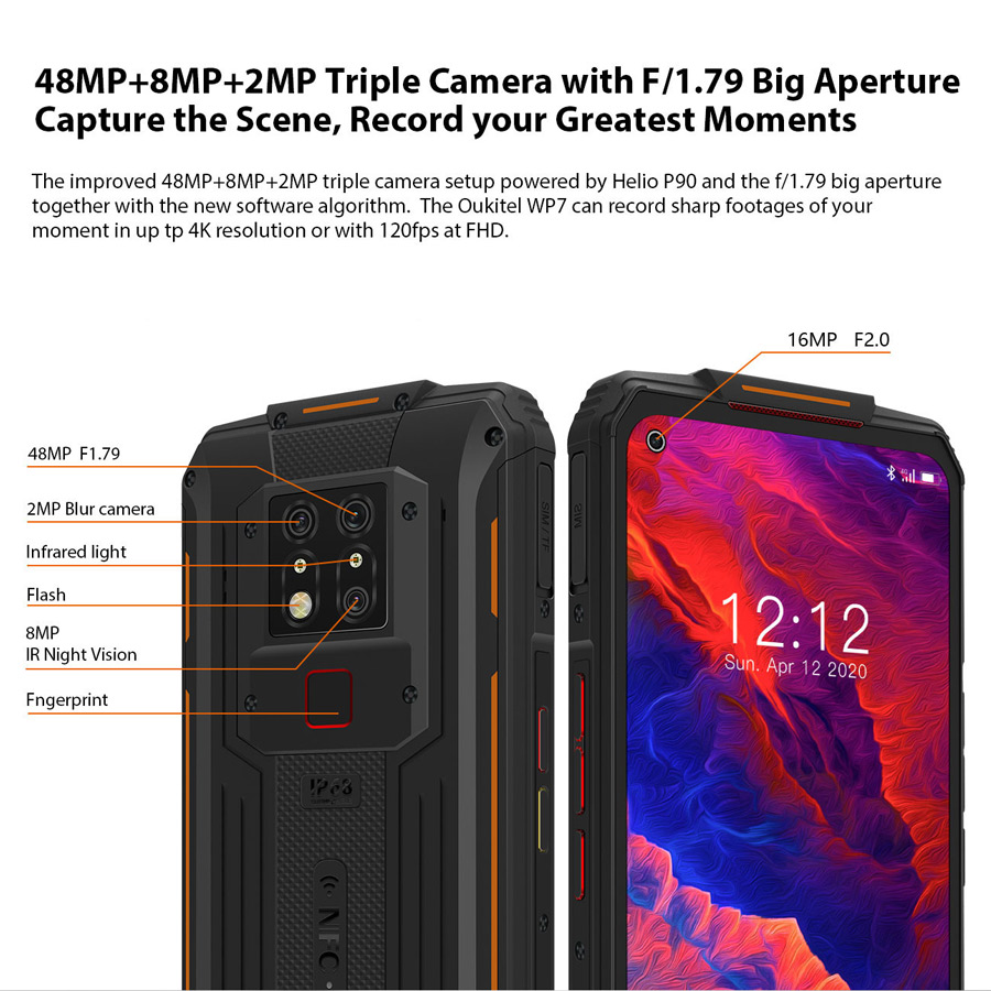 OUKITEL WP7 6.53"FHD 19.5:9 Android 9.0 MT6779 Octa Core 9V/2A 8000mAh 48MP Cameras 8GB 128GB NFC Mobile Phone